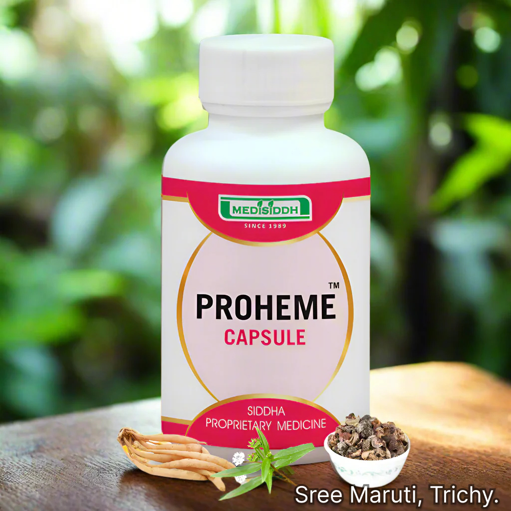 Proheme Capsule pack with blood health and immunity concept illustration