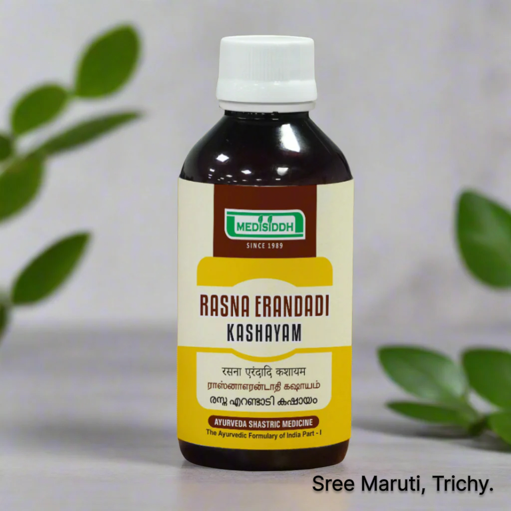 Rasnaerandadi Kashayam – Herbal Ayurvedic decoction for arthritis, gout, back pain, and joint stiffness due to aggravated Vata.