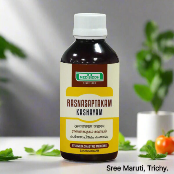 Rasnasaptakam Kashayam – Ayurvedic medicine for lumbago, thigh pain, sacral pain, and intercostal neuralgia.