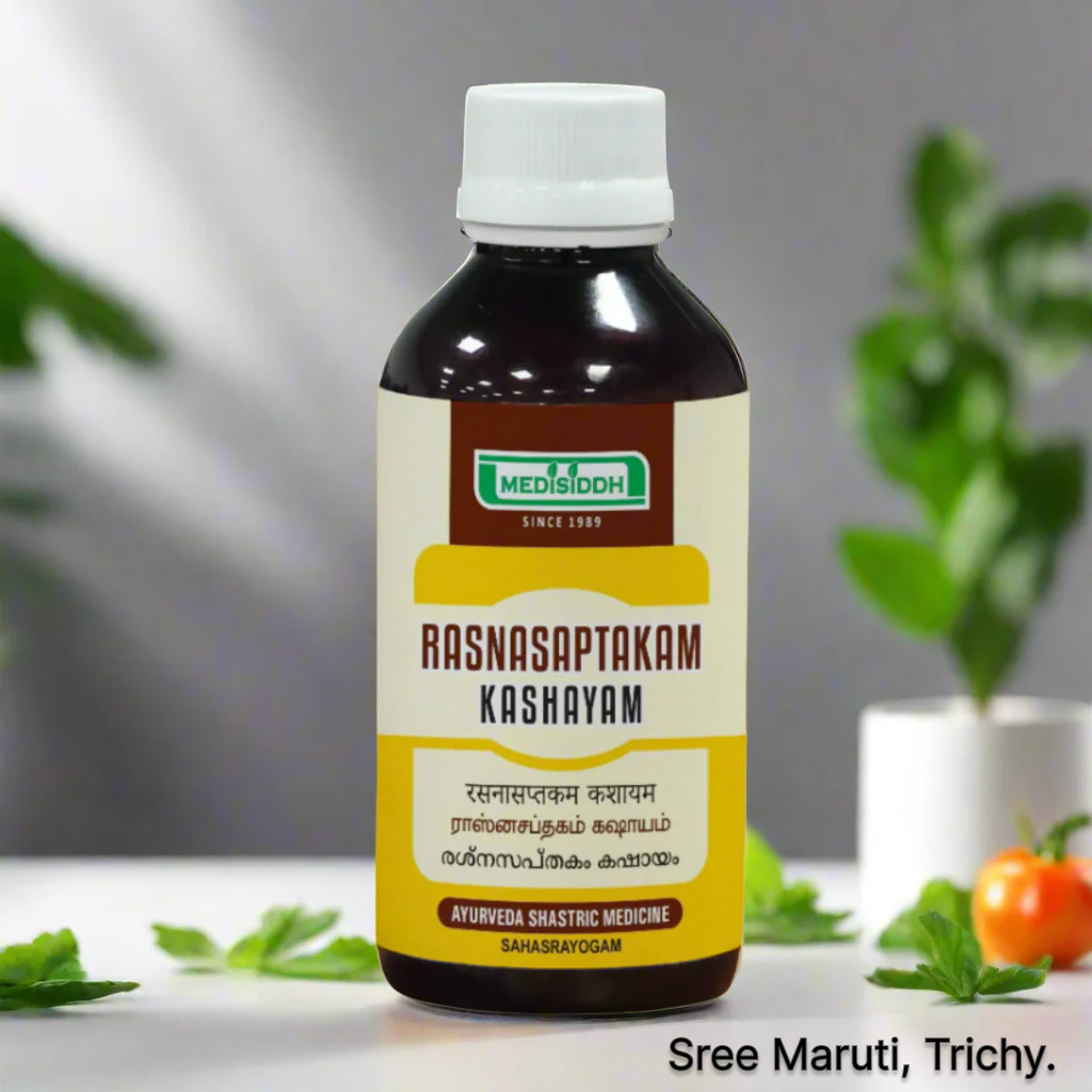 Rasnasaptakam Kashayam – Ayurvedic medicine for lumbago, thigh pain, sacral pain, and intercostal neuralgia.