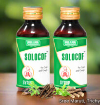 Solocof Syrup bottle with herbal ingredients used for cough, cold, and asthma.