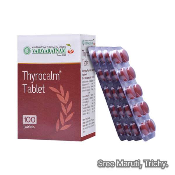 Thyrocalm Tablets Ayurvedic medicine for thyroid balance, hyperthyroidism, anxiety, and hormonal health.