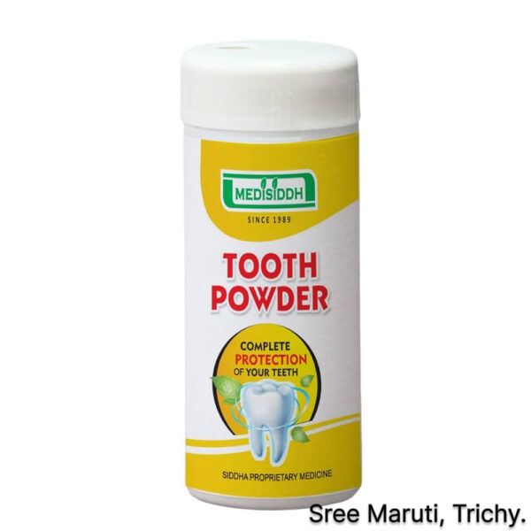Herbal tooth powder for bleeding gums, toothache relief, and natural whitening.
