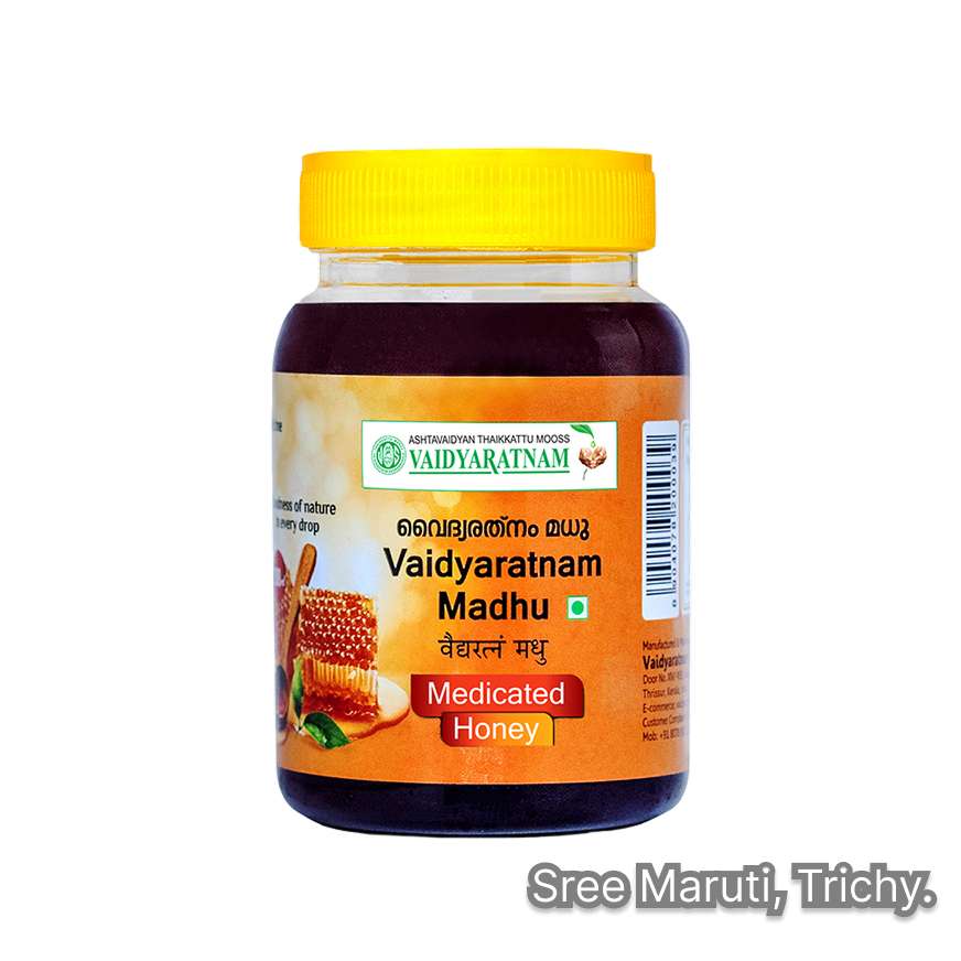 Vaidyaratnam Madhu pure Ayurvedic honey for health, digestion, cough relief, and natural energy.