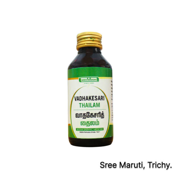 Vathakesari Thailam herbal oil for joint pain, muscle soreness, ligament strength, and nerve health.