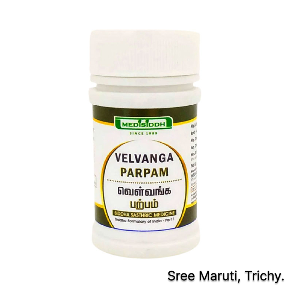 Velvanga Parpam Siddha medicine with powdered tin calx.