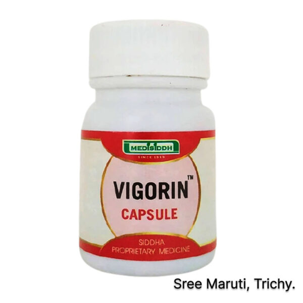 Vigorin Capsule pack with herbal background and male reproductive health concept