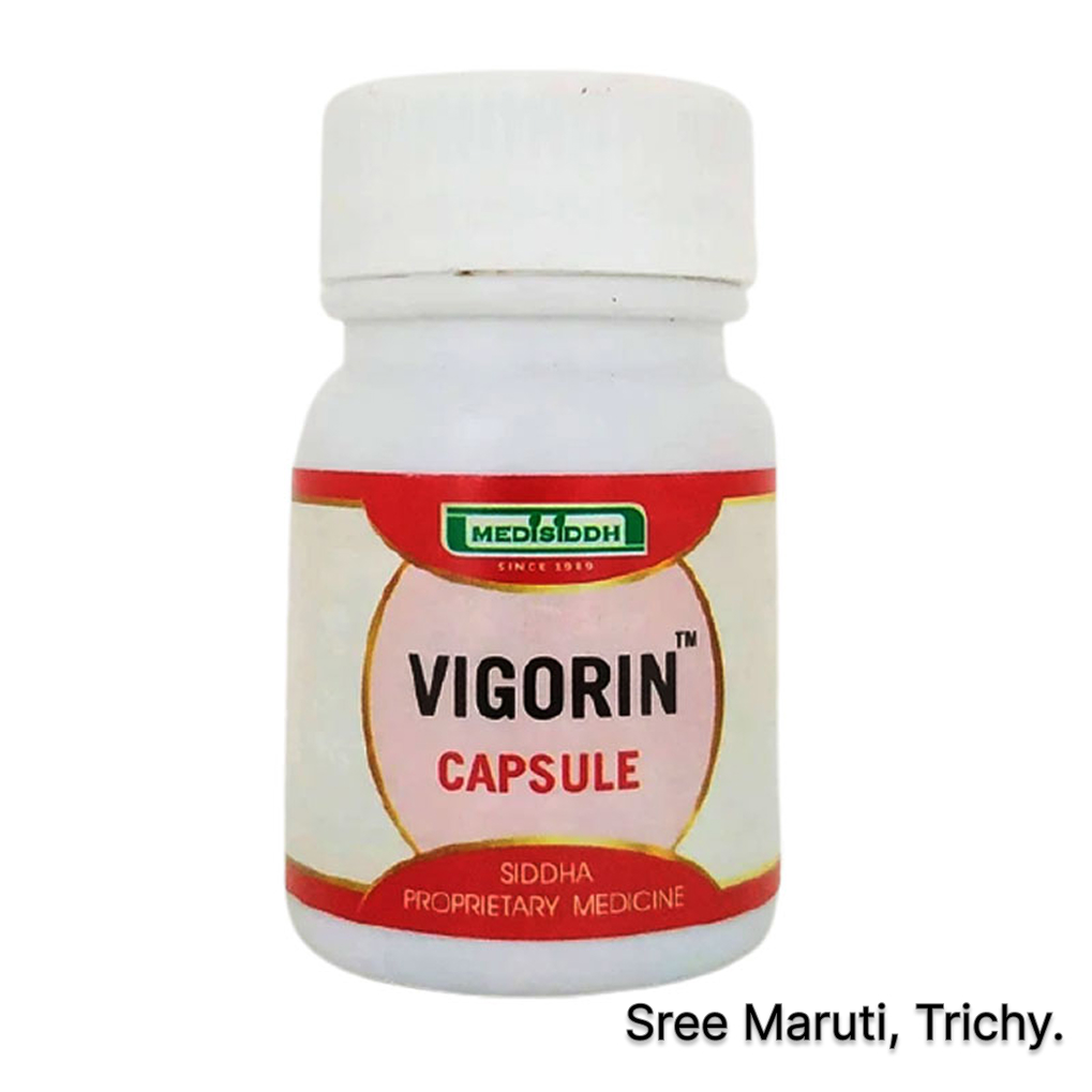 Vigorin Capsule pack with herbal background and male reproductive health concept