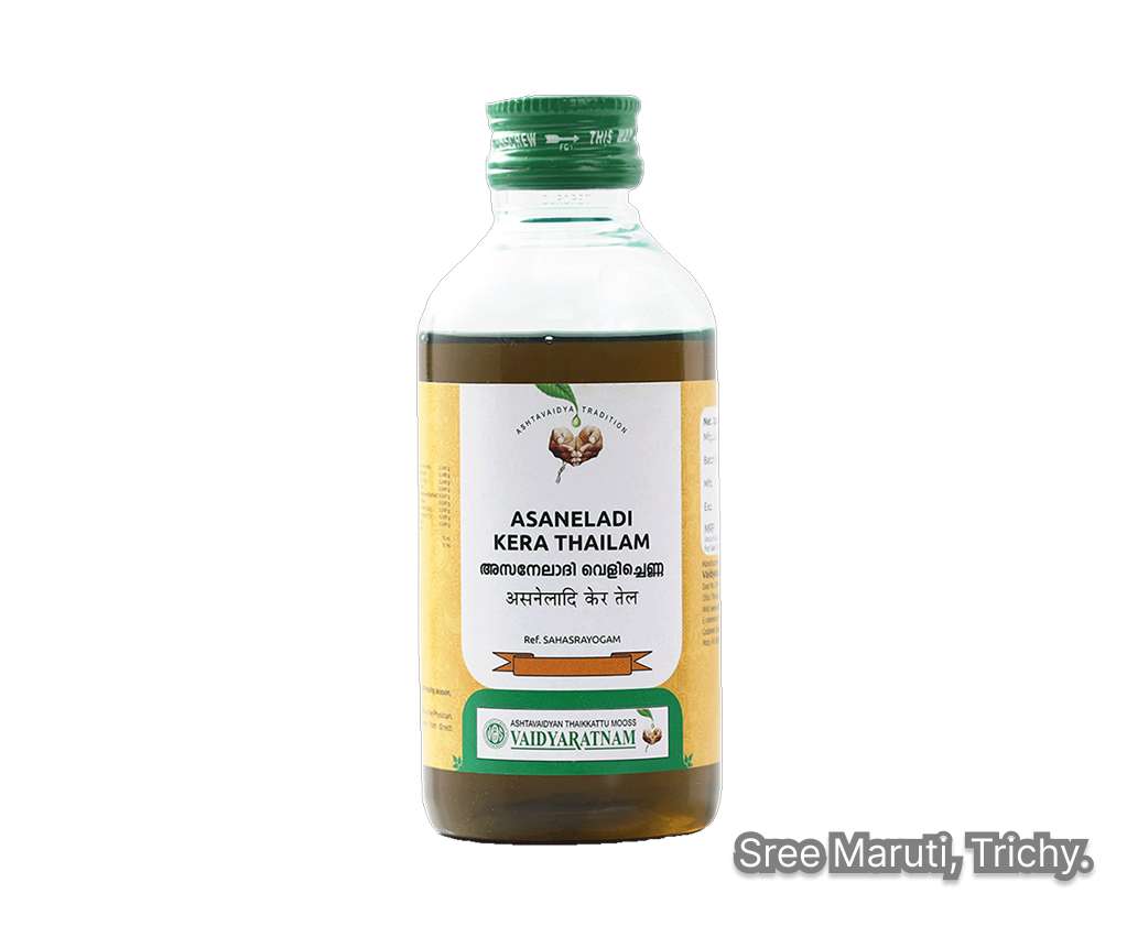 Asanavilwadi Kera Thailam Ayurvedic medicated ear oil for ear pain, discharge, and Vata balance.