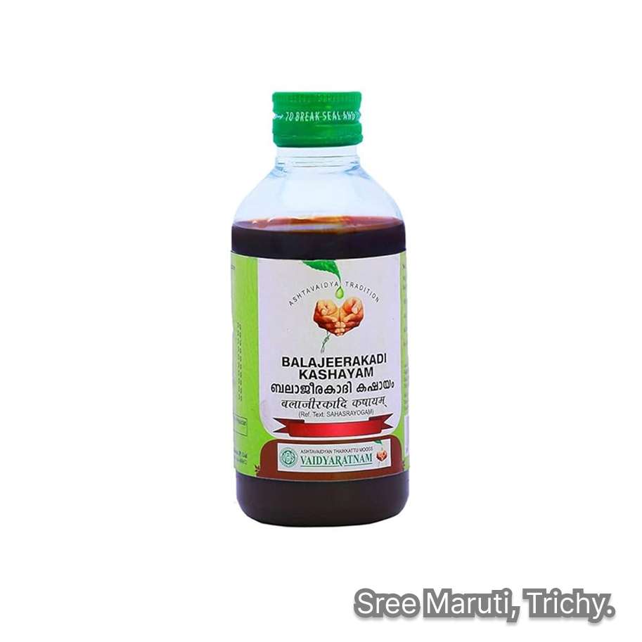 Balajeerakadi Kashayam Ayurvedic herbal decoction for digestion, respiratory support, and immunity enhancement.