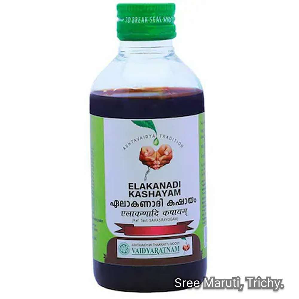 Elakanadi Kashayam Ayurvedic decoction for sinusitis, cough, and nasal congestion.