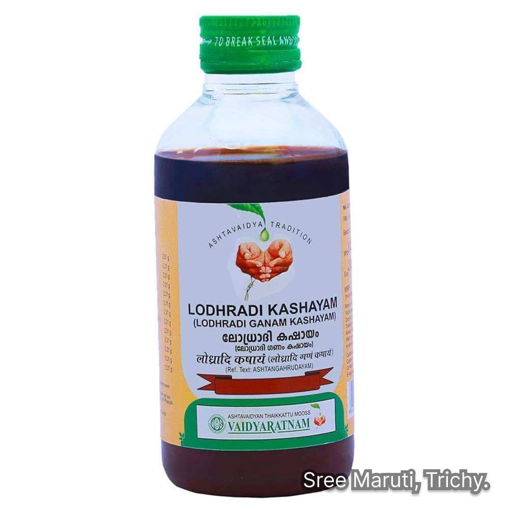 Lodhradi Kashayam Ayurvedic decoction for acne, skin health, and hormonal balance.