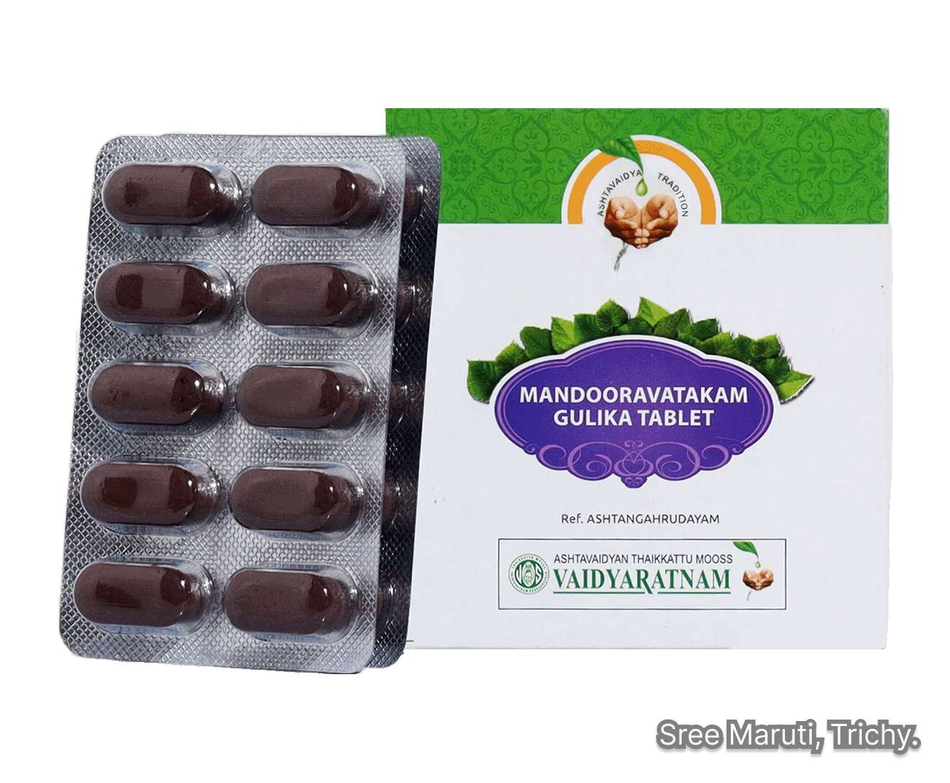 Mandooravatakam Gulika Ayurvedic tablets for anemia, iron deficiency, and liver support.