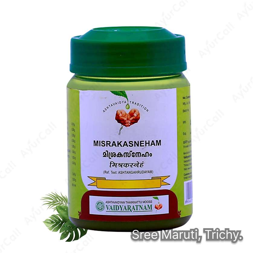 Misrakasneham Ayurvedic medicated ghee for liver, digestion, and skin health.