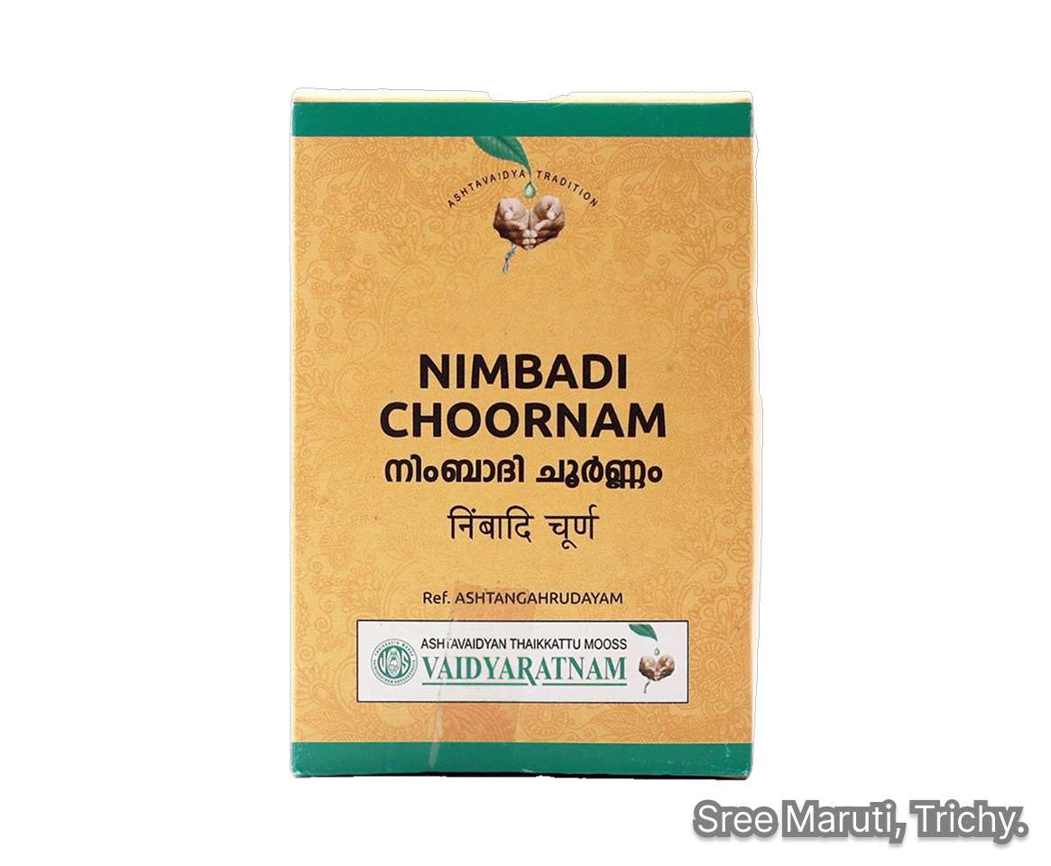 Nimbadi Choornam Ayurvedic herbal powder for skin diseases, detox, and blood purification.