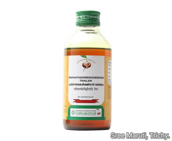 Parinathakereeksheeradi Thailam Ayurvedic oil for joint pain, paralysis, and muscle rehabilitation.