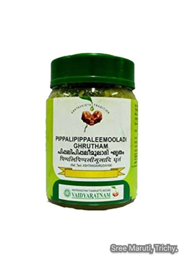 Pippalipippalimooladi Ghrutham Ayurvedic ghee with long pepper and ginger for respiratory and digestive health.