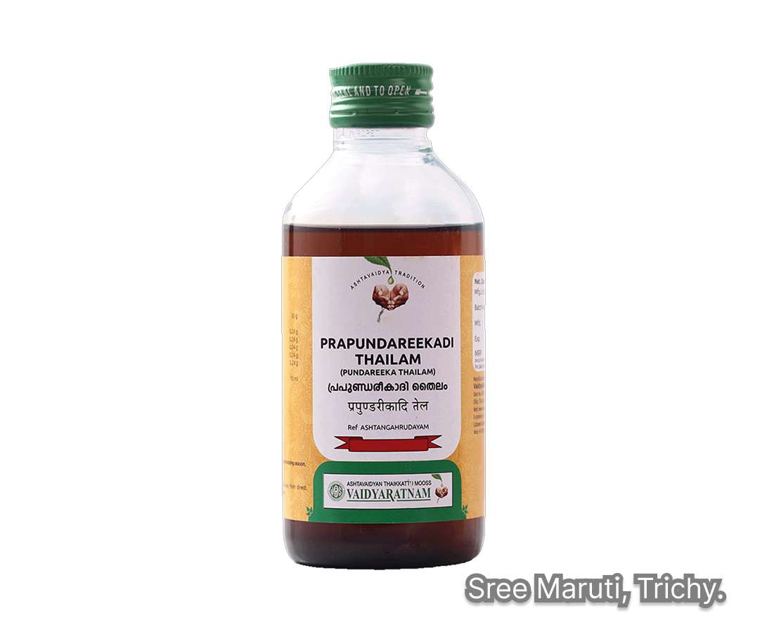 Prapundareekadi Thailam Ayurvedic oil for skin irritation, rashes, and Pitta disorders.