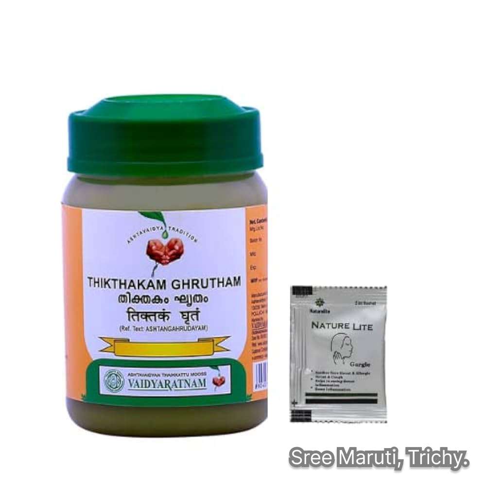 Thikthakam Ghrutham Ayurvedic ghee for liver health, skin detox, and Pitta balance.