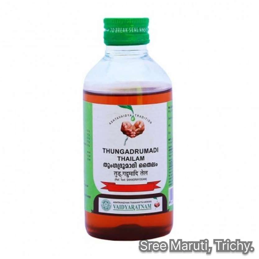 Thungadrumadi Thailam Ayurvedic oil for hair growth, dandruff, and scalp cooling.