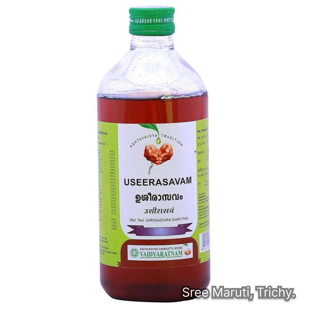 Useerasavam Ayurvedic tonic for cooling, blood purification, and relief from bleeding and burning sensations.