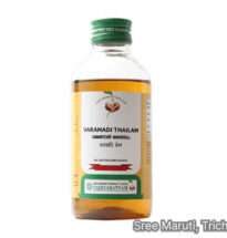 Varanadi Thailam Ayurvedic oil for obesity, thyroid imbalance, headache, and joint pain relief.