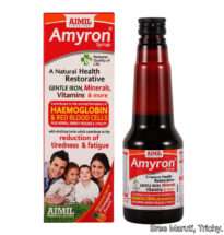 Amyron Syrup bottle and box for improving haemoglobin and energy.