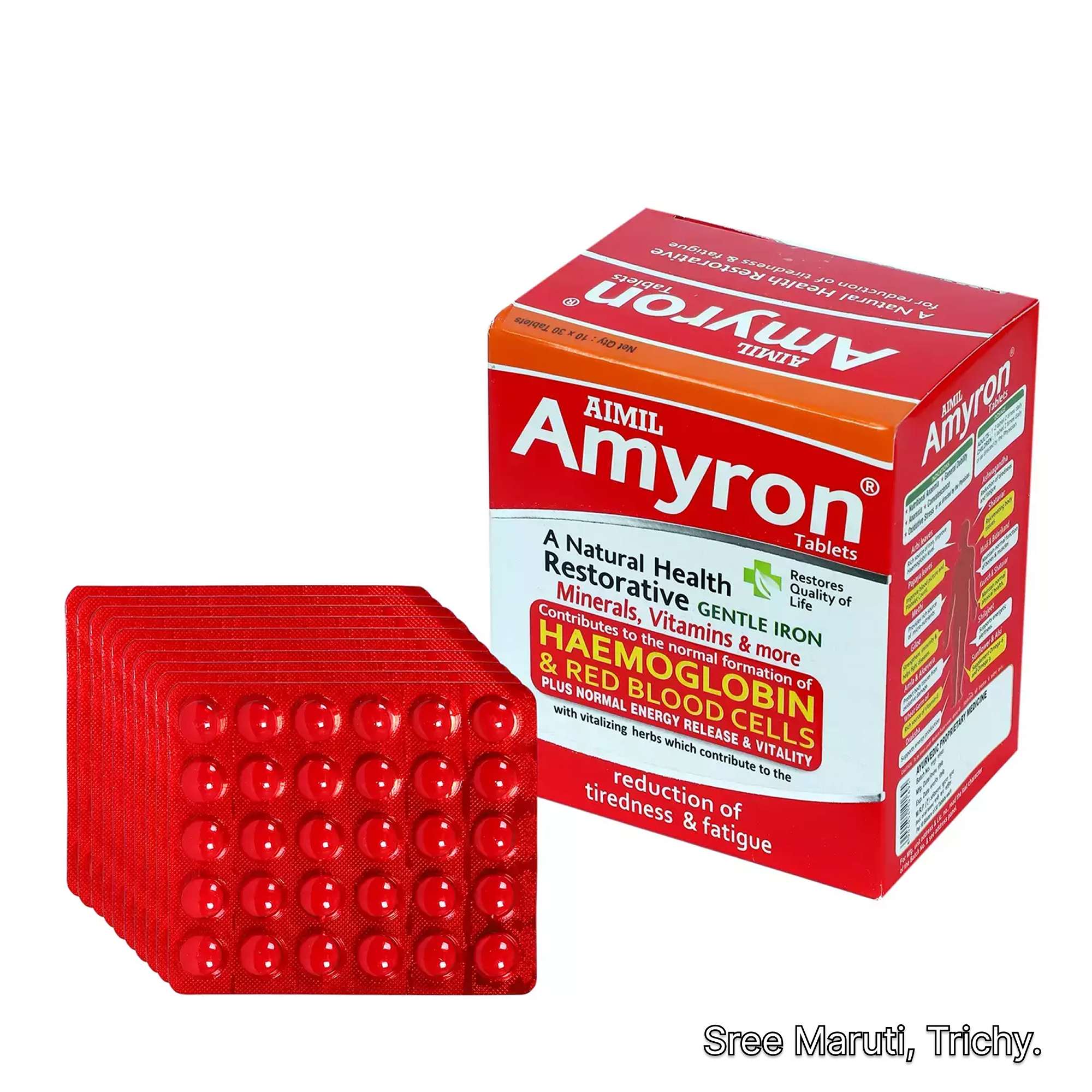 Amyron Tablets pack for increasing haemoglobin and improving energy.