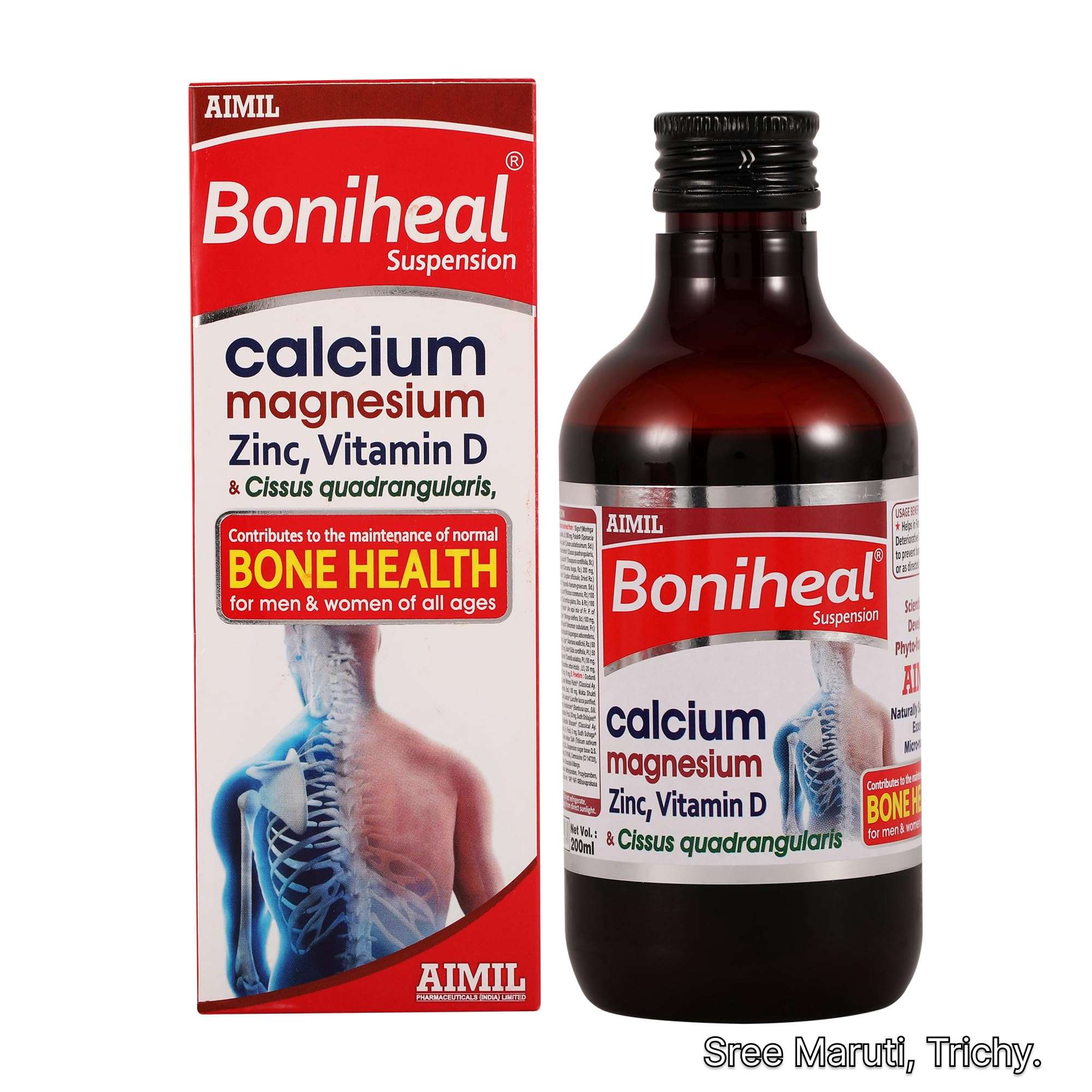 Boniheal Syrup bottle for bone strength, fracture healing, and calcium support.