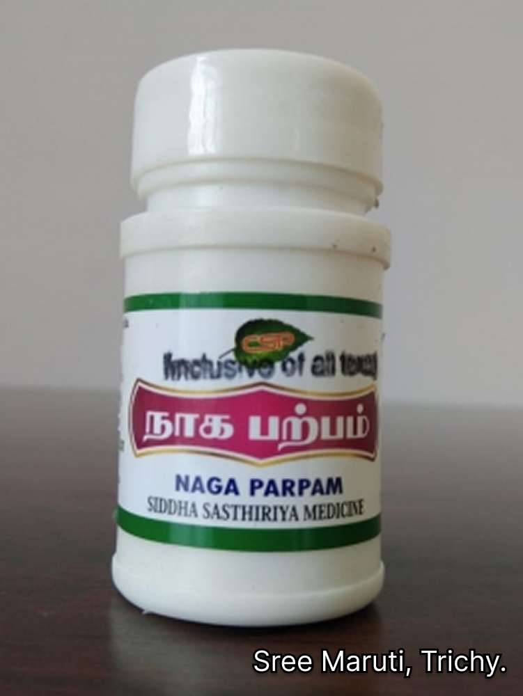 “Naga Parpam Siddha mineral powder used for chronic digestive and diabetic issues”