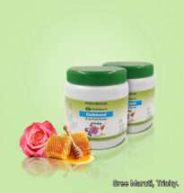 Gulkhand rose petal jam in a jar with rose petals.