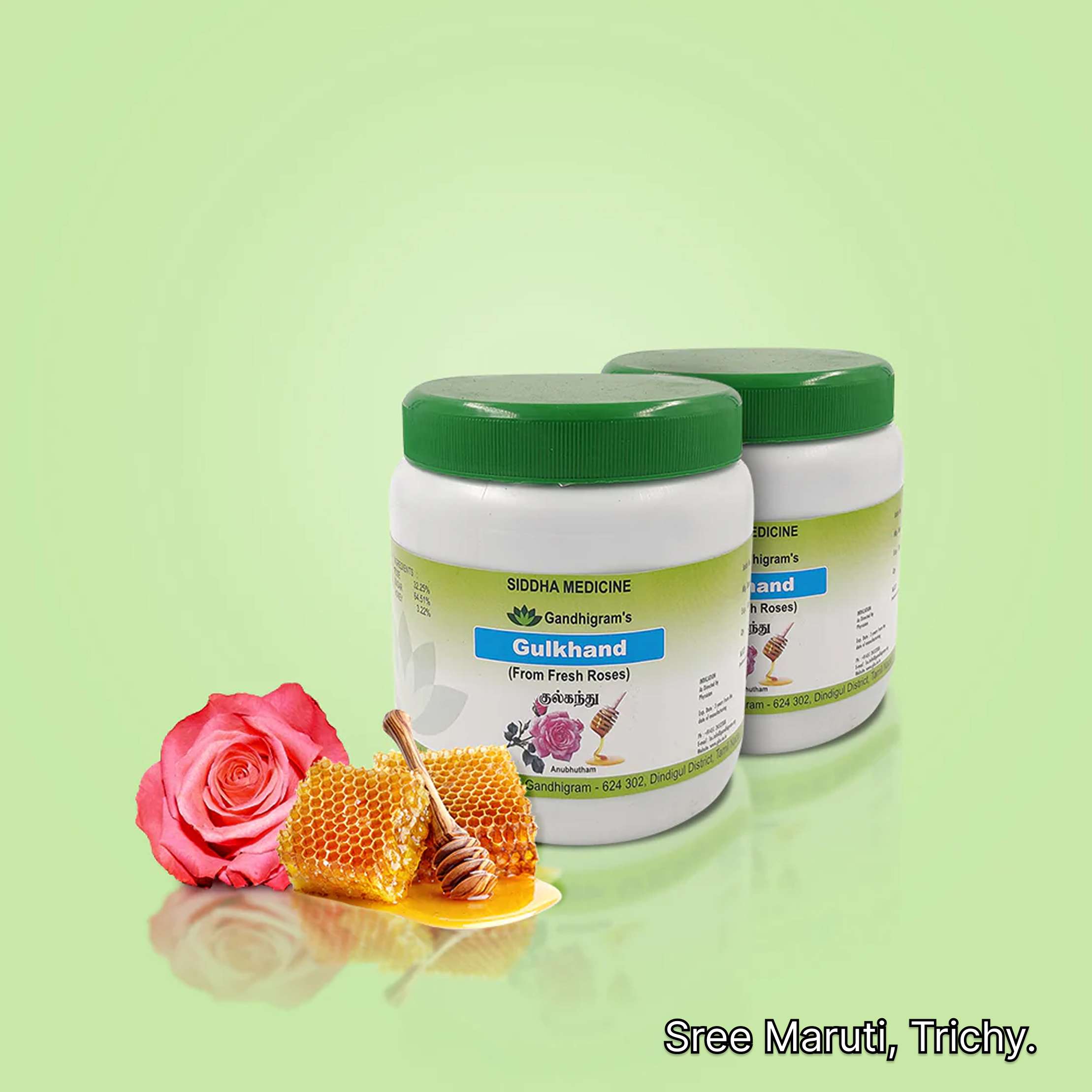 Gulkhand rose petal jam in a jar with rose petals.