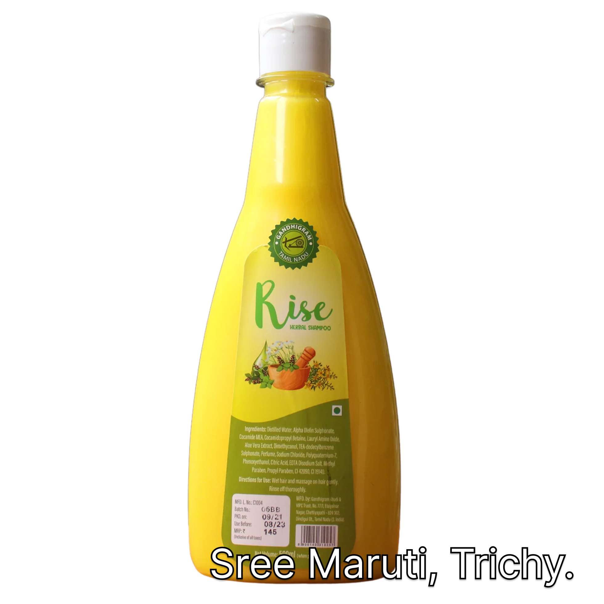 “Rise Herbal Shampoo bottle with herbal ingredients for hair fall control and scalp care”