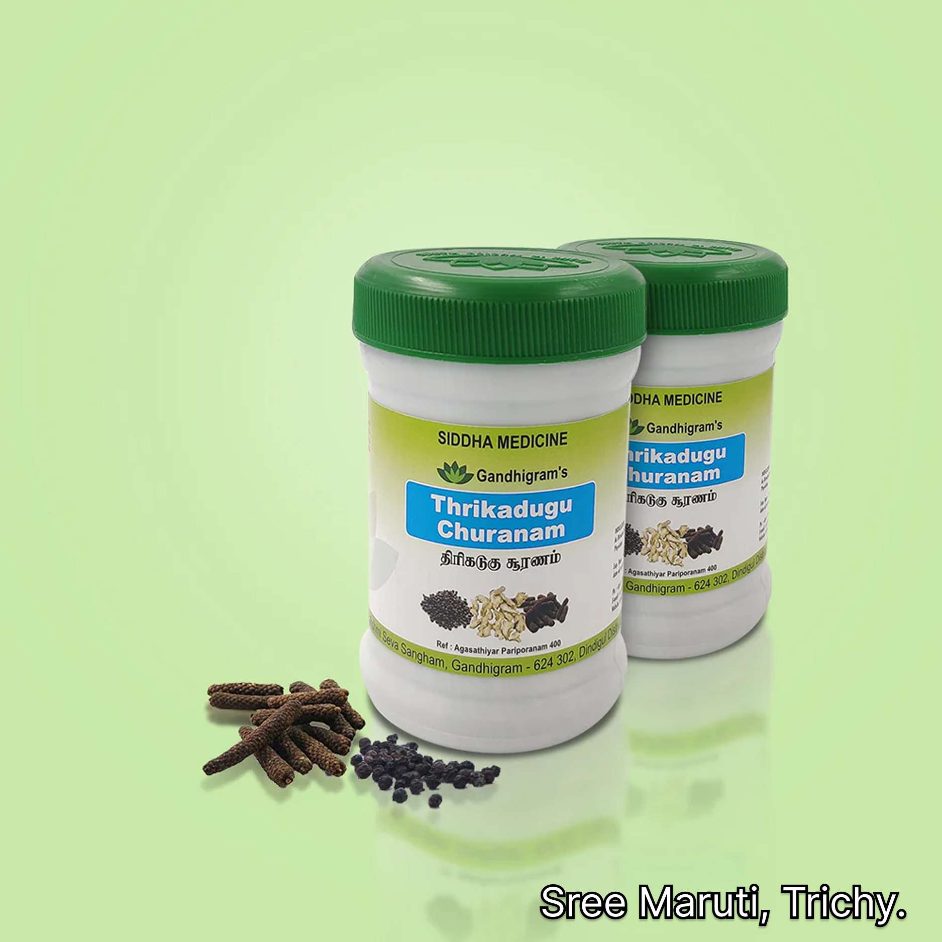 “Thirikadugu Churnam herbal powder made from ginger, pepper, and long pepper”